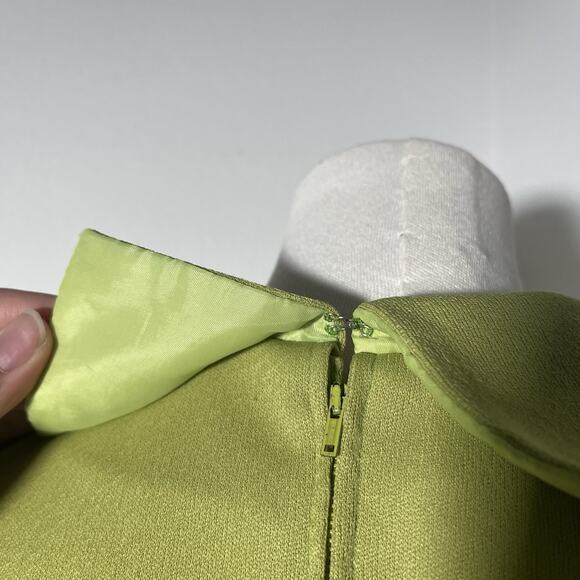 Vtg 60's MOD Go-Go Lime Green Poly Double Knit Dagger Collar Mini Dress Medium - Picture 7 of 16